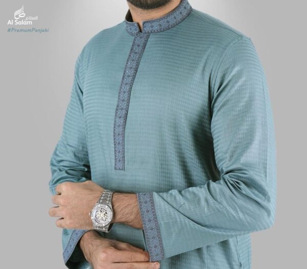 Al-Salam-السلام - Premium Quality Sky blue Color Semi Long Panjabi For men