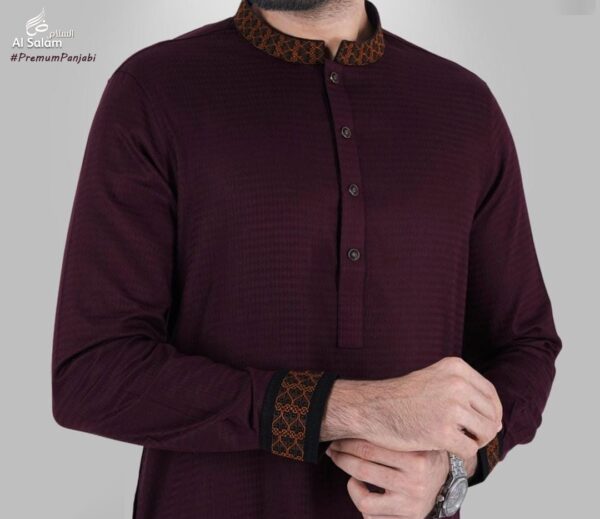 Al-Salam-السلام - Premium Quality Maroon Color Semi Long Panjabi For men