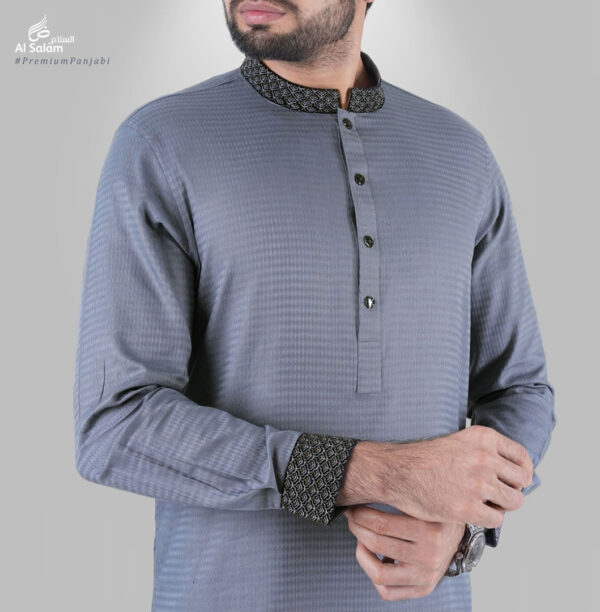 Al-Salam-السلام - Premium Quality Ash Color Semi Long Panjabi For men