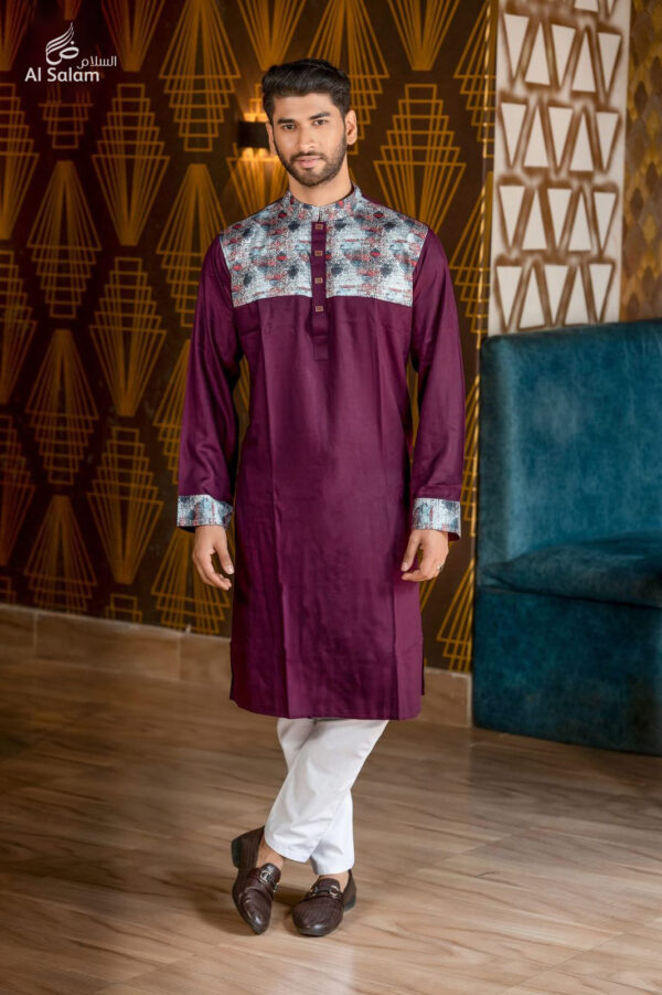 Al-Salam-السلام - Premium Quality Purple Color Semi Long Panjabi For Men